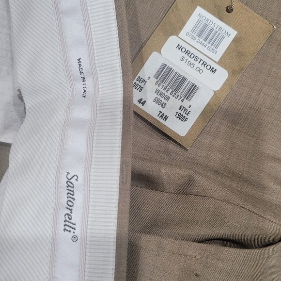 Santorelli Romeo Luxury Serge Tan Flat Front Trouser 44x38 Made In Italy Raw Hem - Picture 5 of 14